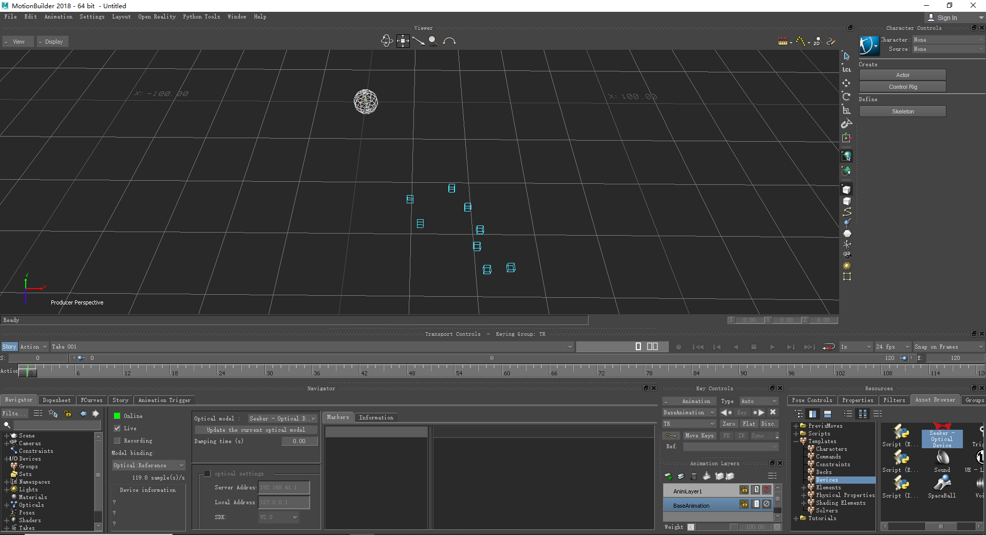 Markers displayed in the MotionBuilder